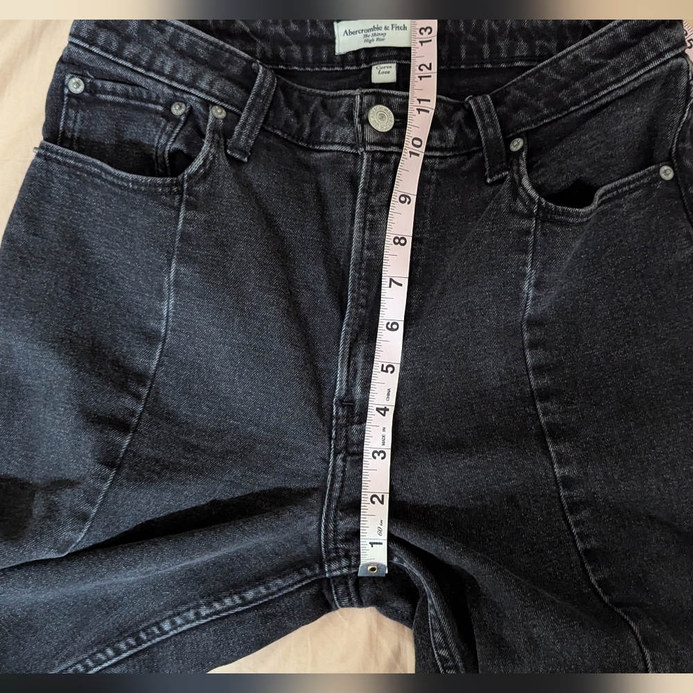 Abercrombie & Fitch Curve Love Black High Rise Front Split Seam Women Jeans - Picture 13 of 16